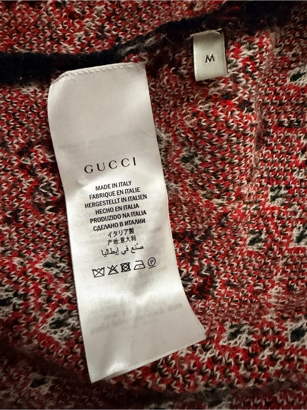Authentic Gucci Multi Colored Diamond GG Logo Pattern Cardigan Sweater Size M